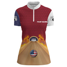 Load image into Gallery viewer, Personalized Bowling Shirt with Name Quarter-Zip Bowling Jersey for Women Flame Bowling Shirt Unisex QZT286
