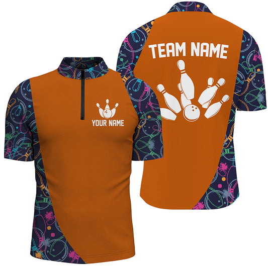 Custom Bowling Shirts Orange Bowling Jersey for Men Camo Bowling Quarter Zip Bowling Uniform QZT413