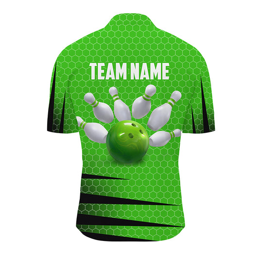 Personalized Bowling Jersey Green Bowling Shirt for Men Bowling Team League 1/4 Zip Shirt QZT270