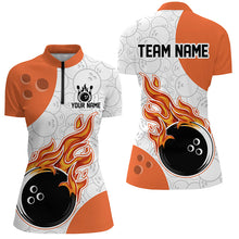 Load image into Gallery viewer, Bowling jersey with flame design and customizable text on a white background