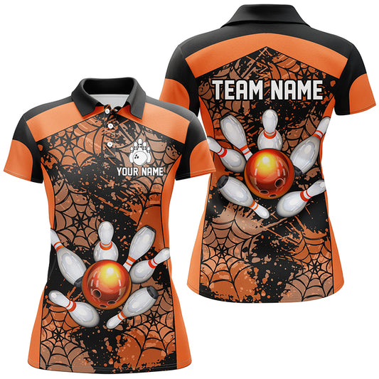 Orange Bowling Shirt for Women Spider Bowling Shirt Customized Polo Shirt Unisex QZT288