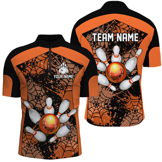 Orange Bowling Shirt for Men Spider Bowling Shirt Customized 1/4 Zip Shirt Unisex QZT288