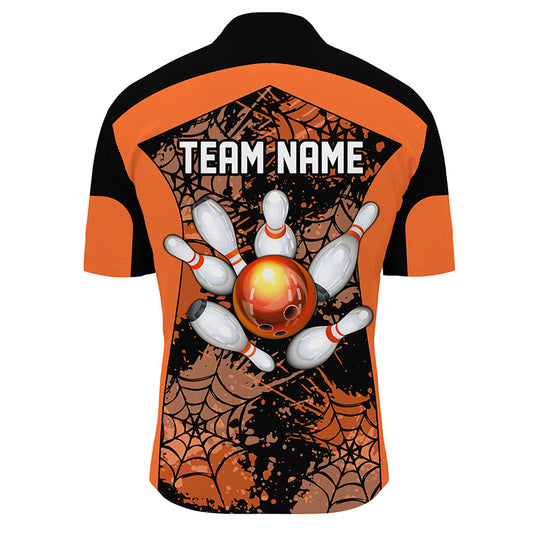 Orange Bowling Shirt for Men Spider Bowling Shirt Customized 1/4 Zip Shirt Unisex QZT288