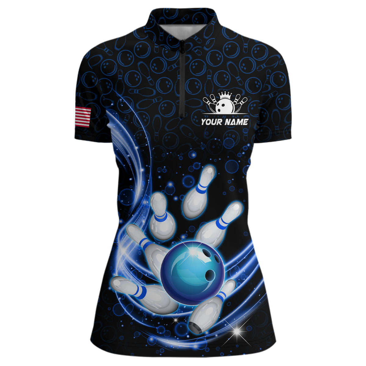 Personalized Camo Bowling Shirt for Women Custom Bowling Jersey Bowling Team League Quarter-Zip Shirt QZT251