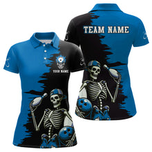 Load image into Gallery viewer, Personalized Skeleton Bowling Shirt for Women Skull Bowling Jersey Polo Bowling Shirt QZT407