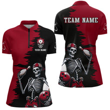 Load image into Gallery viewer, Personalized Skeleton Bowling Shirt for Women Skull Bowling Jersey Quarter Zip Bowling Shirt QZT407