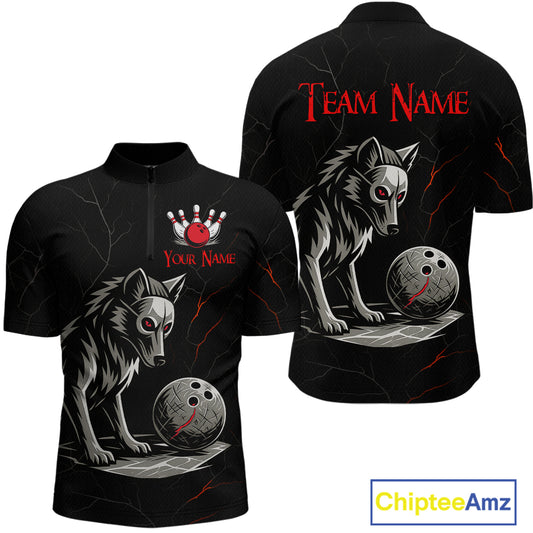 Wolf Bowling Shirt for Men Custom Bowling Team Jersey Black Polo & Quarter-Zip Bowling Unisex QZT700