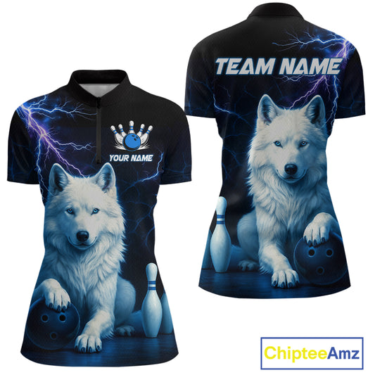 Custom Bowling Shirts for Women White Wolf Bowling Polo Jersey Thunder Bowling Outfit QZT701