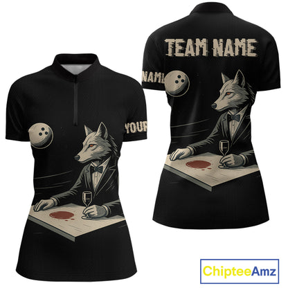 Personalized Black Wolf Bowling Jersey for Women Bowling Team Shirt Polo & 1/4-Zip Bowling Unisex QZT702
