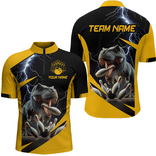 Yellow & Black Thunder Bowling Shirts Custom Bowling Quarter-Zip Jersey for Men Women QZT669