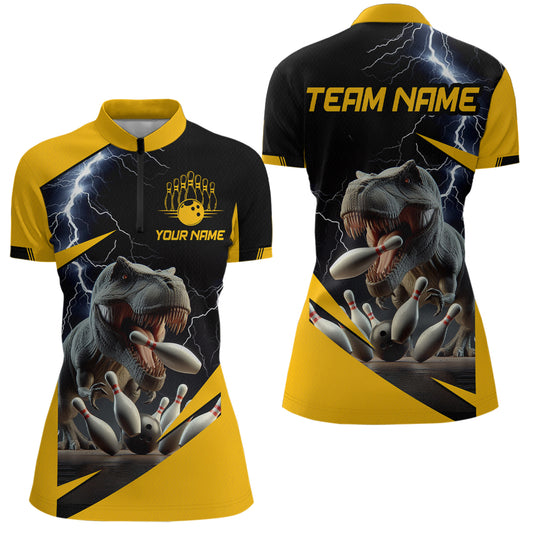 Yellow & Black Thunder Bowling Shirts Custom Bowling Quarter-Zip Jersey for Men Women QZT669