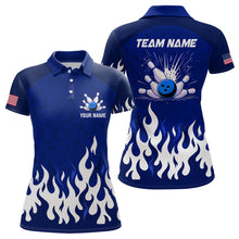 Load image into Gallery viewer, Navy Bowling Shirt Unisex Flame Bowling Jersey Women Polo Bowling Shirt QZT272