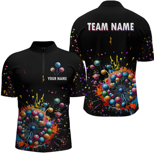 Custom Colorful Dandelion Bowling Shirt Bowling Team Jersey Quarter-Zip Bowling Performance QZT672