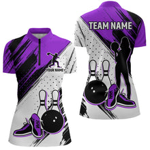 Load image into Gallery viewer, Personalized Women Quarter Zip Bowling Shirts Camo Bowling Team Jersey Multicolor QZT477