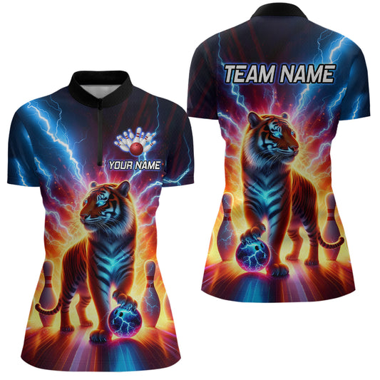 Custom Tiger Bowling Jersey Thunder Bowling Team Shirt Quarter-Zip Bowling for Men Women QZT637