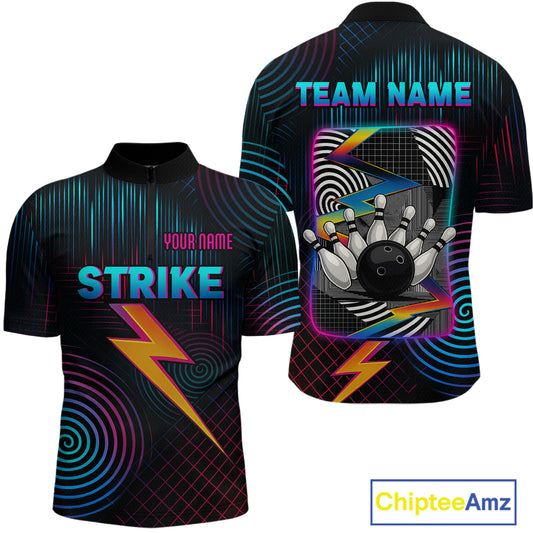 Bowling Shirt Strike Neon Lightning Custom Team Jersey for Men Graphic Bowling Uniform QZT727
