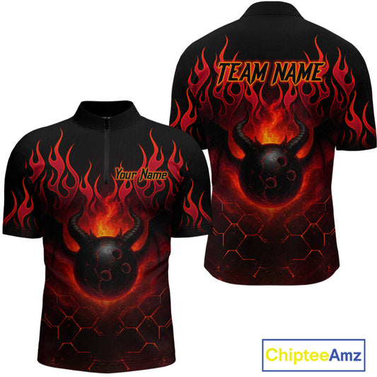 Red Flame Demon Bowling Ball Shirt for Men Custom Bowling Team Jersey QZT758