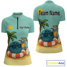 Load image into Gallery viewer, Summer Funny Bowling Jersey for Men Women Custom 1/4-Zip Bowling Shirt Bowling League Outfit QZT696