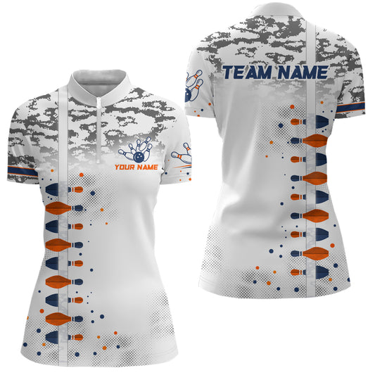 Bowling Shirt for Women Camo Grey Bowling Jersey Quarter-Zip Bowling Team League QZT300