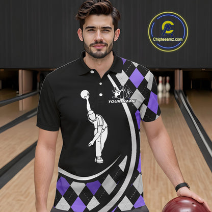Purple Argyle Pattern Bowling Jersey for Men Custom Polo & 1/4-Zip Bowling Team Shirt Bowling Gift QZT725