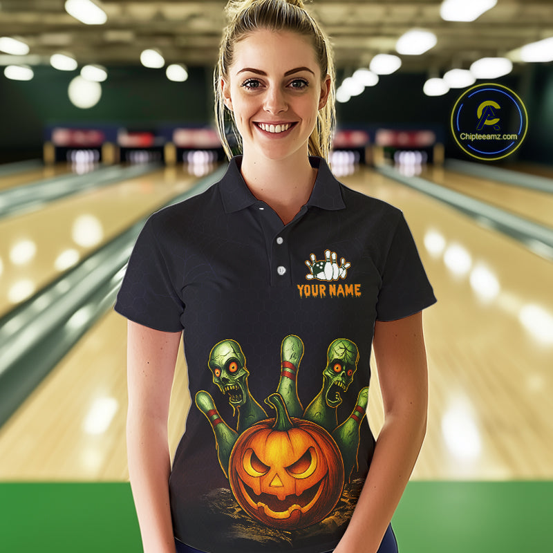 Custom Zombie Pumpkin Bowling Jersey for Women Halloween Bowling Team Shirt Bowling Gifts QZT730
