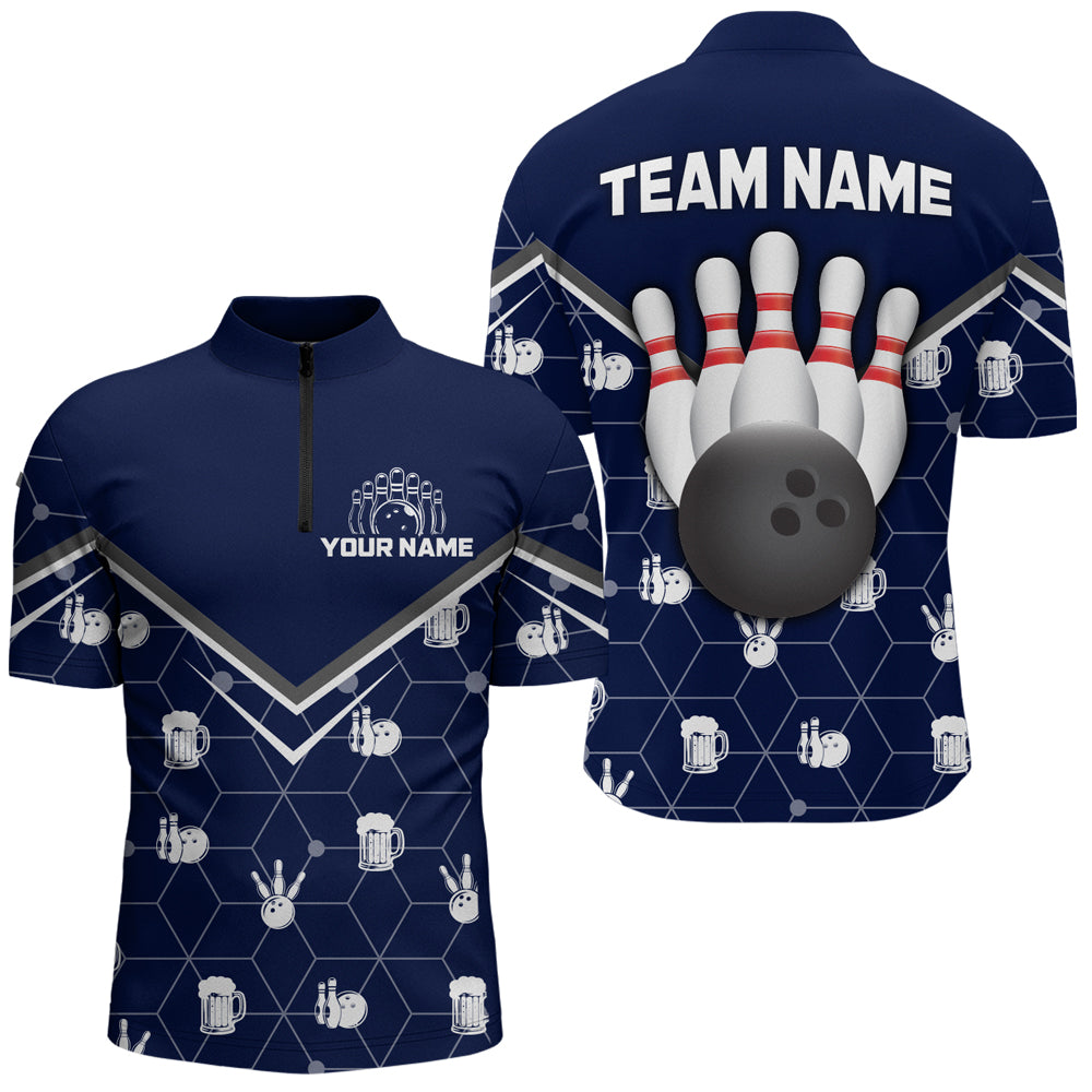 Personalized Camo 1/4 Zip Shirt Bowling Shirt for Men Custom Bowling Jersey Bowling Team League QZT253