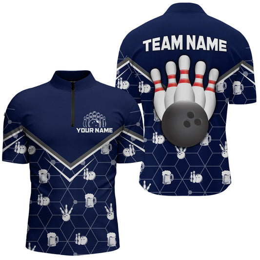 Personalized Camo 1/4 Zip Shirt Bowling Shirt for Men Custom Bowling Jersey Bowling Team League QZT253