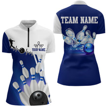 Load image into Gallery viewer, Personalized Bowling Shirts for Men and Women 1/4 Zip Bowling Team Jersey Blue &amp; White QZT599