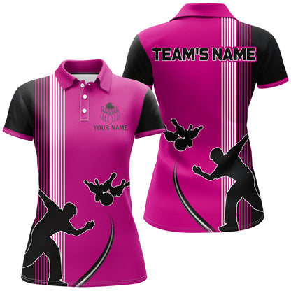 Personalized Women Polo Bowling Silhoutte Shirts Bowling Team League QZT427