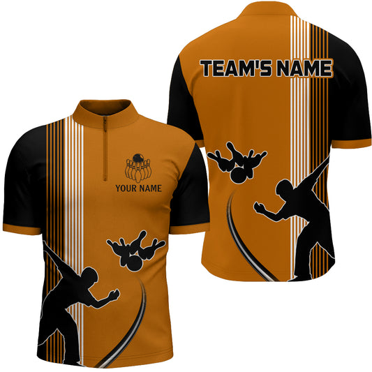 Personalized Men 1/4 Zip Shirt Bowling Silhoutte Shirts Bowling Team League QZT427