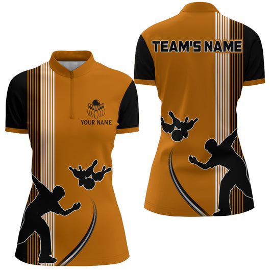 Personalized Women 1/4 Zip Shirt Camo Bowling Silhoutte Shirts Bowling Team League QZT427