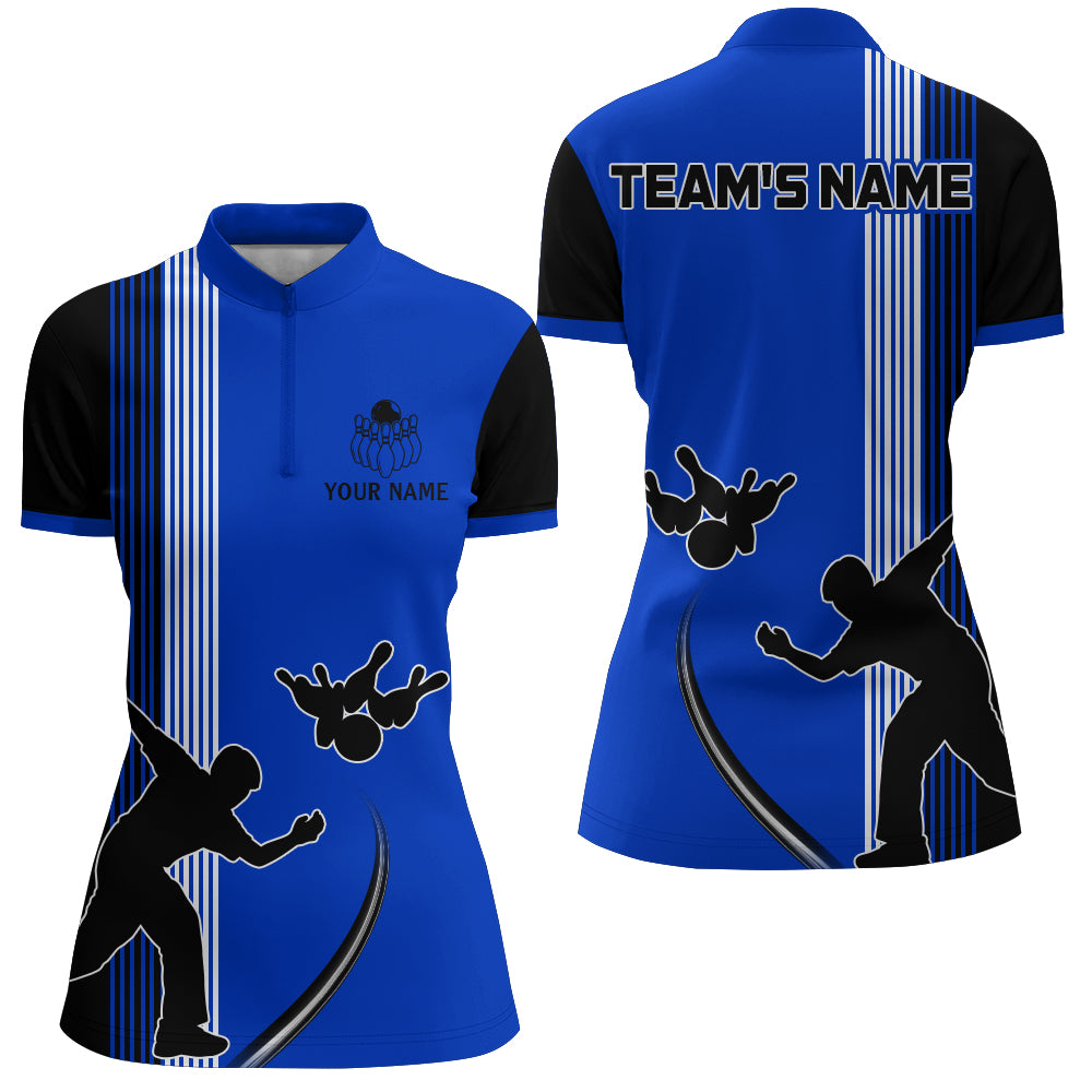 Personalized Women 1/4 Zip Shirt Camo Bowling Silhoutte Shirts Bowling Team League QZT427
