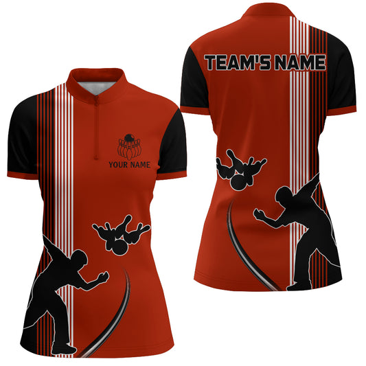 Personalized Women 1/4 Zip Shirt Camo Bowling Silhoutte Shirts Bowling Team League QZT427