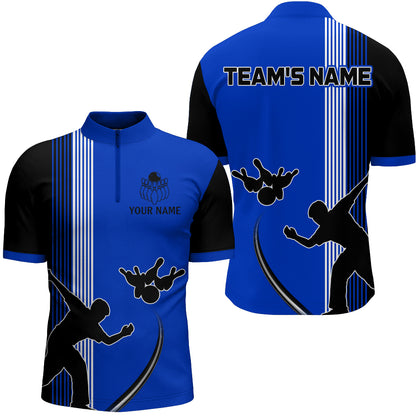 Personalized Men 1/4 Zip Shirt Bowling Silhoutte Shirts Bowling Team League QZT427