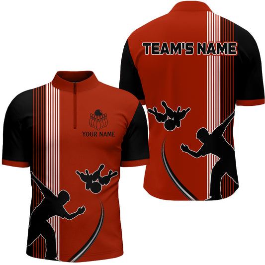 Personalized Men 1/4 Zip Shirt Bowling Silhoutte Shirts Bowling Team League QZT427