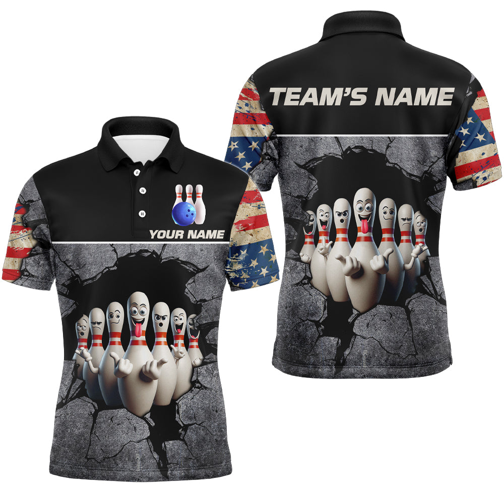 Custom US Bowling Shirts for Men Bowling Team Jersey Patriotic Polo League QZT462