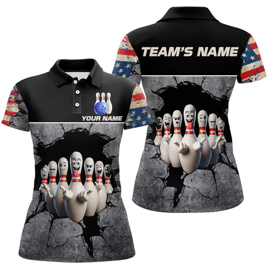 Custom US Bowling Shirts for Women Bowling Team Jersey Patriotic Polo League QZT462