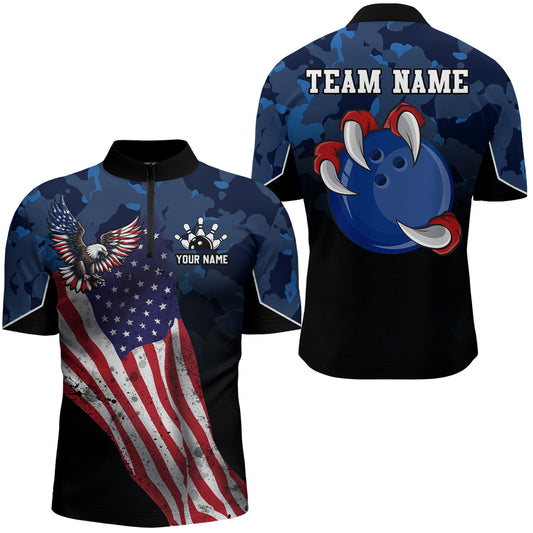 Personalized Eagle Bowling Shirt American Bowling Jersey for Men 1/4 Zip Shirt Team League QZT309