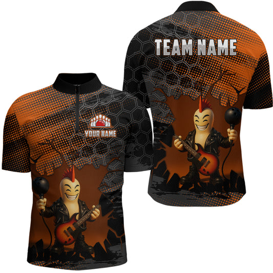 Bowling Pin Rocker Shirt for Men Music Bowlwing Team Leage Polo & Quarter-Zip Bowling Jersey QZT719