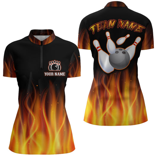 Personalized Bowling Jersey with Name Bowling Team Jersey Bowling Quarter-Zip for Women Shirt QZT17