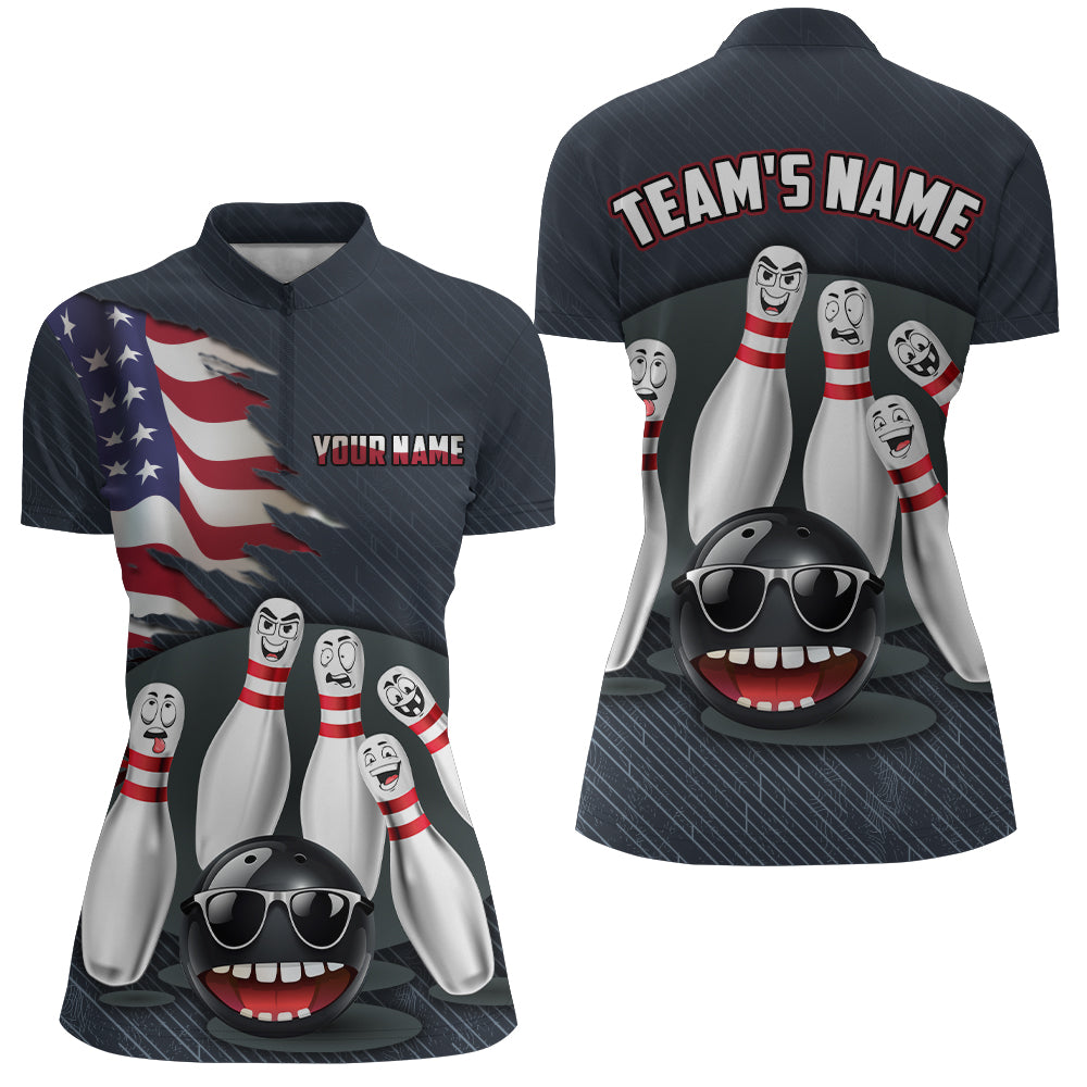 American Bowling Quarter-Zip Shirt for Women Custom Bowling Team Jersey  Bowling Shirt QZT29