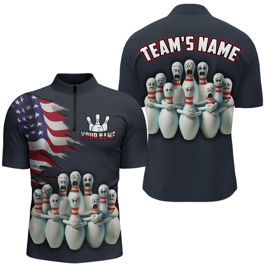 Personalized American Bowling Shirt for Men 1/4 Zip Patriotic Bowling Team League QZT402