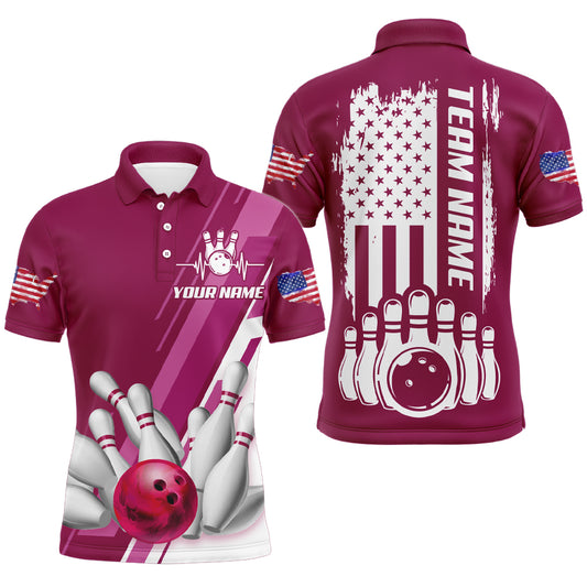 Men's Bowling Shirt Polo Bowling Shirt Personalized Patriotic Bowling Shirt QZT281