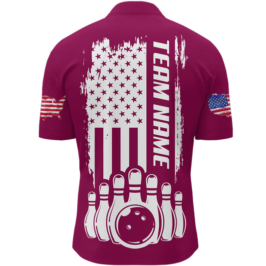 Men's Bowling Shirt Bowling Unisex 1/4 -Zip Bowling Shirt Patriotic Bowling Shirt QZT281