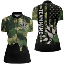 Load image into Gallery viewer, Personalized Camouflage Bowling Shirt American Flag Quarter-Zip Bowling Team Jersey QZT678