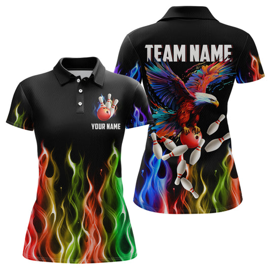 Rainbow Flame Eagle Bowling Team Jersey Personalized Bowling Polo Shirt For Men And Women QZT681