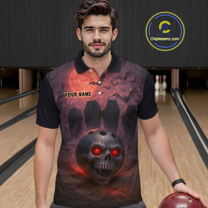 Custom Skull Bowling Team Shirt Vampire Bowling Jersey for Men Bowling Outfit Polo & 1/4 Zip QZT751