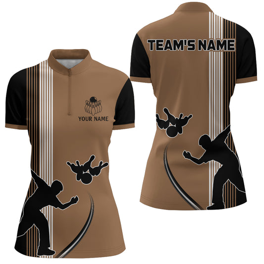 Personalized Bowling Quarter-Zip Shirt for Women Custom Bowling Team Jersey Bowling Shirt QZT26