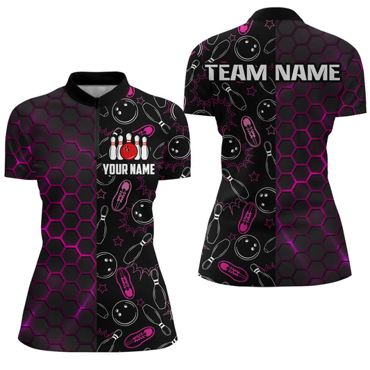 Personalized Bowling Shirt for Women Camo Bowling Jersey 1/4 Zip Shirt Unisex with Name QZT294