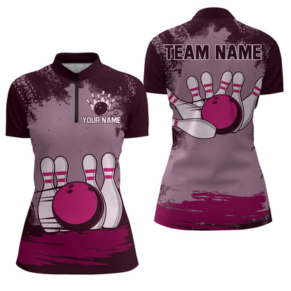 Personalized Bowling Team Shirts Multicolor Women's Bowling Shirt 1/4 Zip Bowling QZT490
